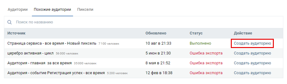 похожие аудитории вк